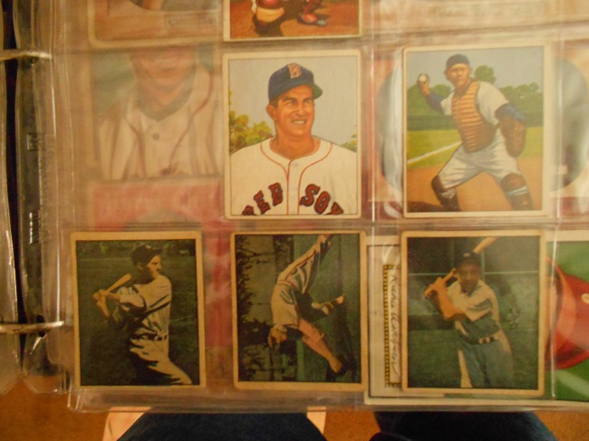1951 Berk Ross baseball cards on bottom. Left to right is Tommy Heinrich, Stan Musial and  Yogi Berra.